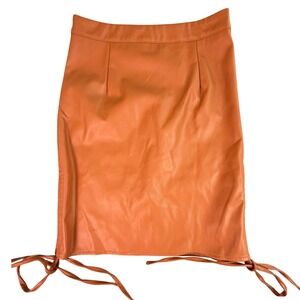 NWT by egregreis Faux Leather Orange Pencil Skirt Tie Waist Size S